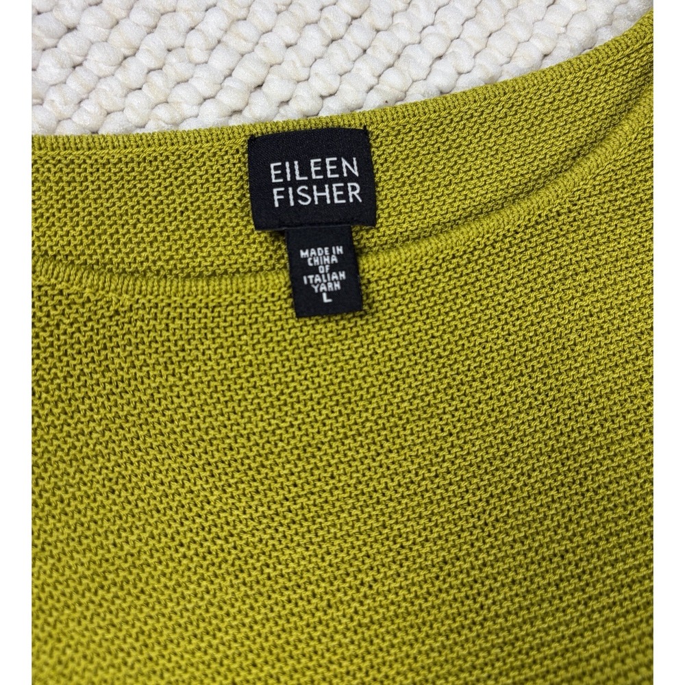 Eileen Fisher Chartreuse Boatneck 3/4 Sleeve Sweater Italian Yarn Cotton Blend L - Picture 2 of 7